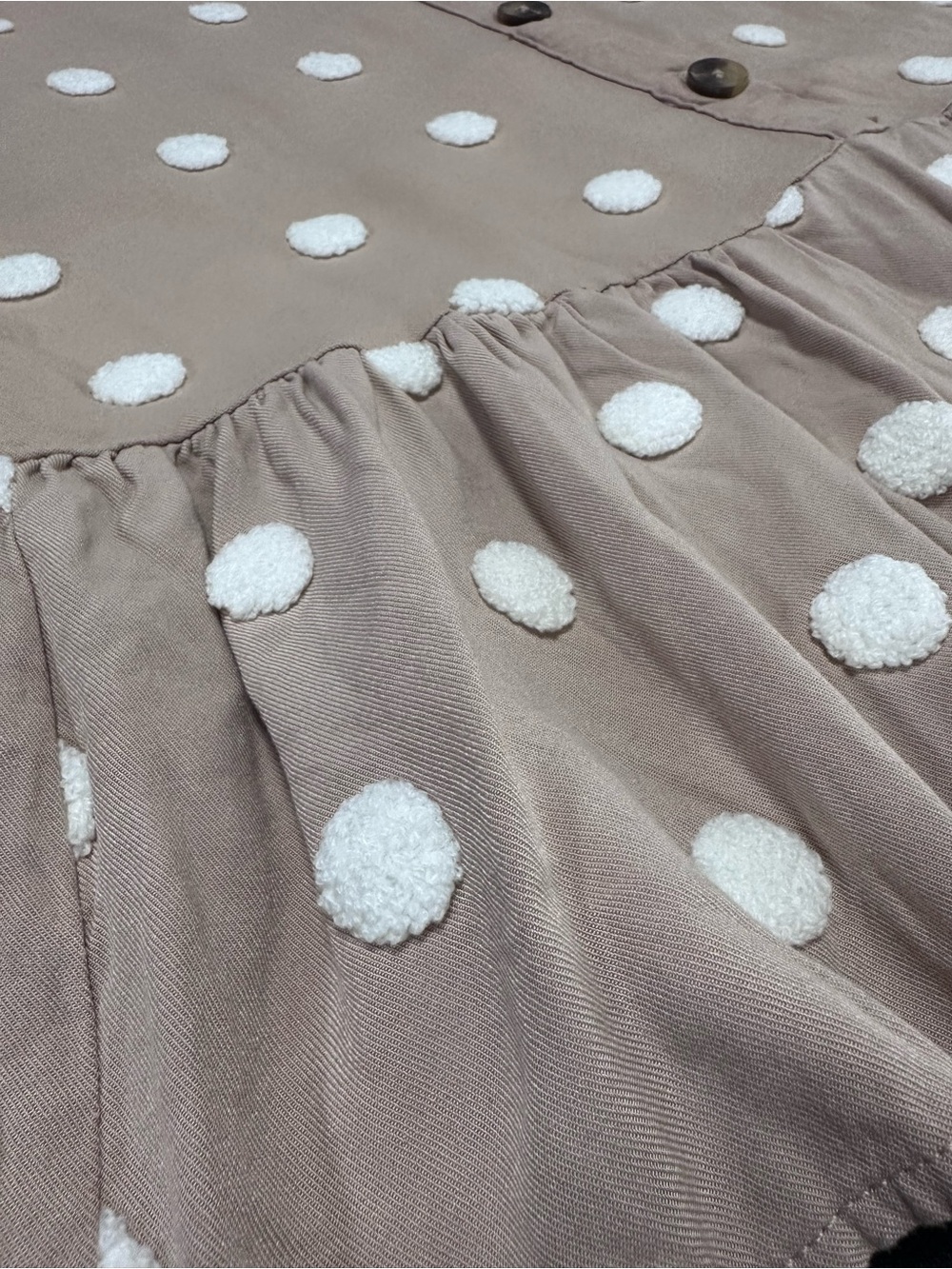 🌸 Boho Beige Pom Pom Peplum Top Sz S ✨ - Picture 4 of 7